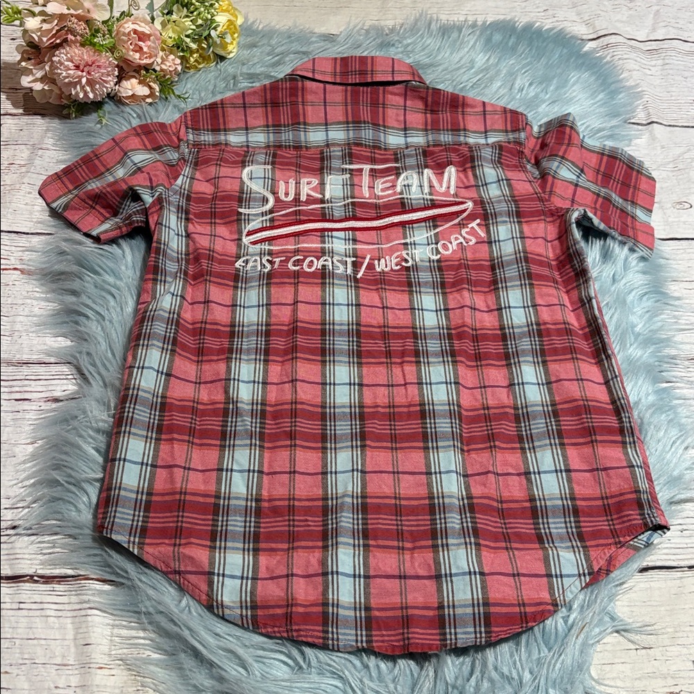 Gap Kids Factory Surf Team Plaid Short Sleeve Button Down Shirt sz L - Picture 7 of 7
